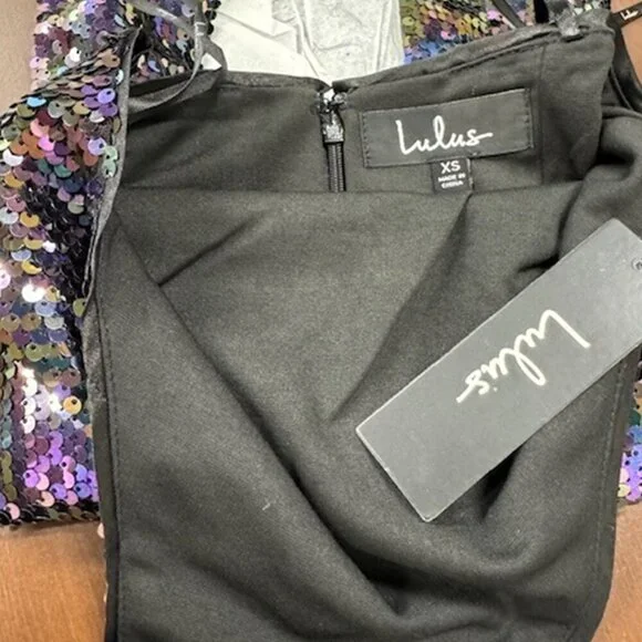 NWT Lulus Classic Diva Black Multi Sequin Halter Bodycon Mini Dress - Picture 9 of 12